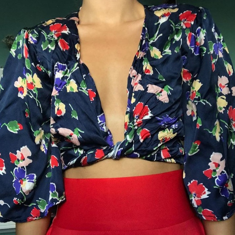 Cute front tie silky top
